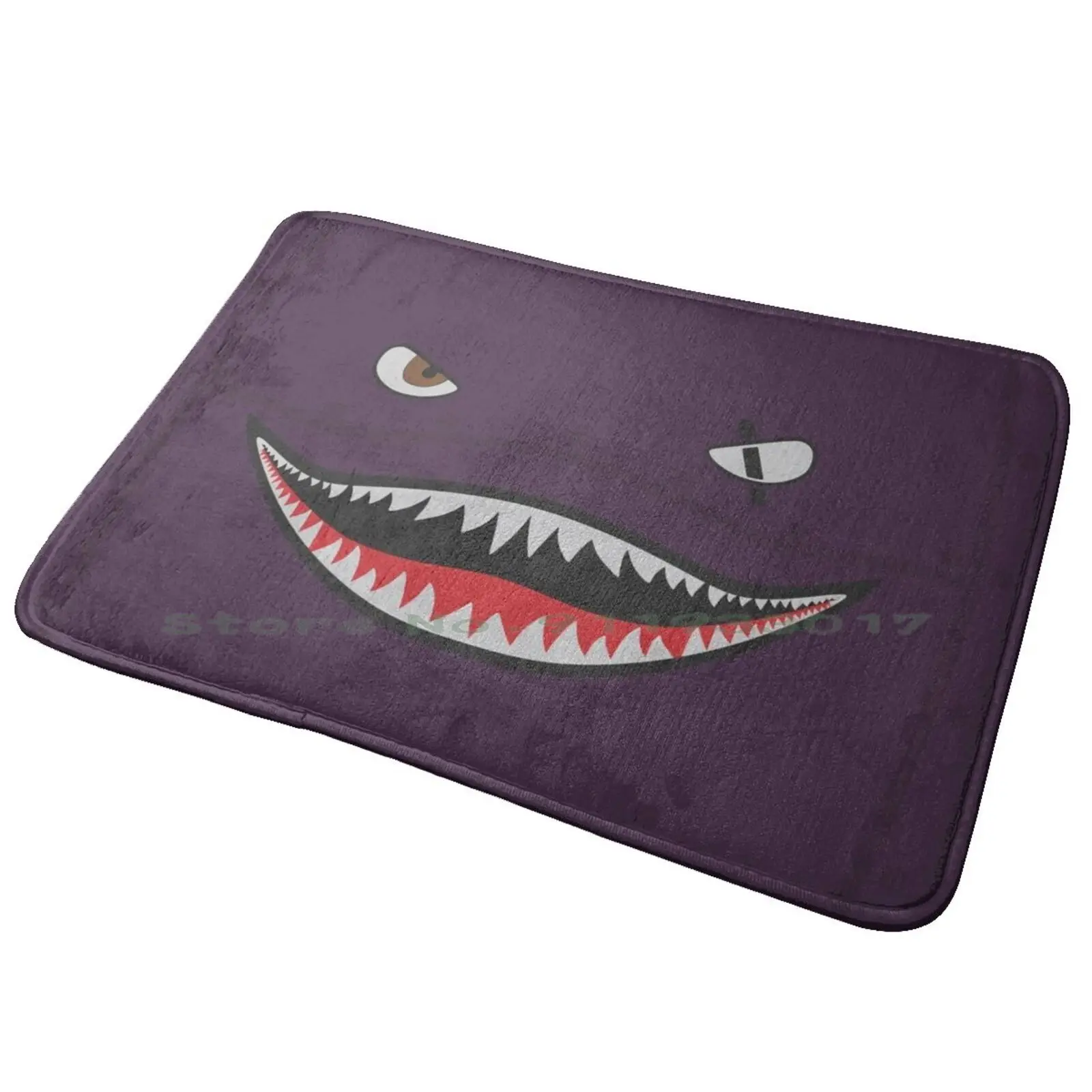 Purple Spitfire Shark Entrance Door Mat Bath Mat Rug Shark Fighter Plane Ww2 Spitfire Teeth Mouth Anti-Slip Bedroom Kitchen