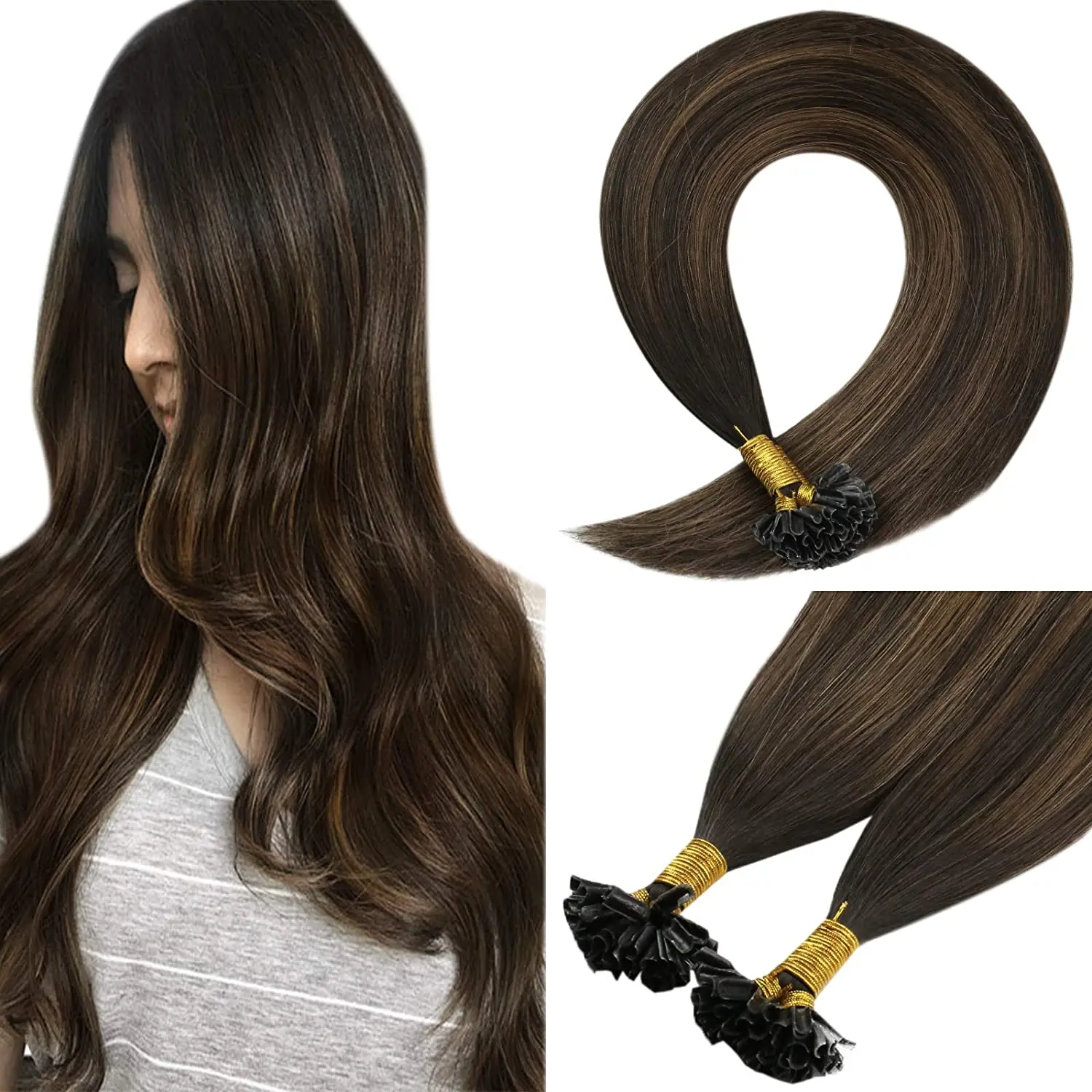 VeSunny Pre Bonded Keratin U tip Hair Extensions 100% Real Human Hair 1gr/strand 50gr per set 14-24 inches #2/2/6