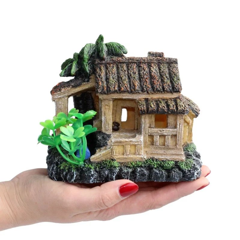 Aquarium Creative Pneumatic Oxygen Wooden House Fish Tank Landscaping Castle House Tree House Resin Handicraft Ornaments