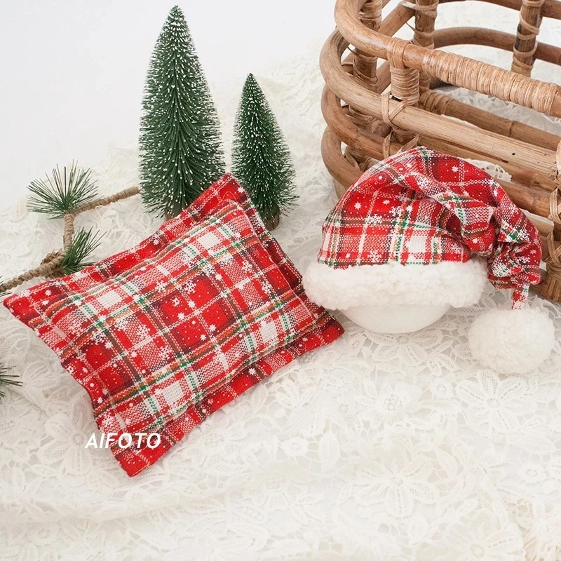 Baby Christmas Hat Reindeer Newborn Photography Props Accessories Wraps Pillow Set For Girls Boy Photo Shoot Studio Decoration