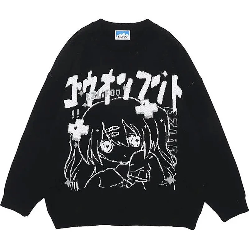 Anime Sweater Women Oversized Japanese Kawaii Jumper Autumn Cartoon Knitting Pink Pullover Sweater Vintage Harajuku Sweatshirts