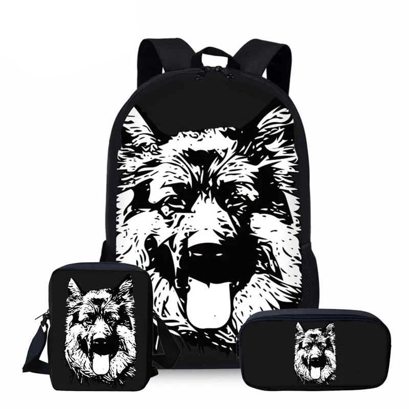 

German Shepherd Printing School Bags Set Kids Backpacks for Boys Girls Bookbag Satchel Schoolbag Children Shoulder Book Bag