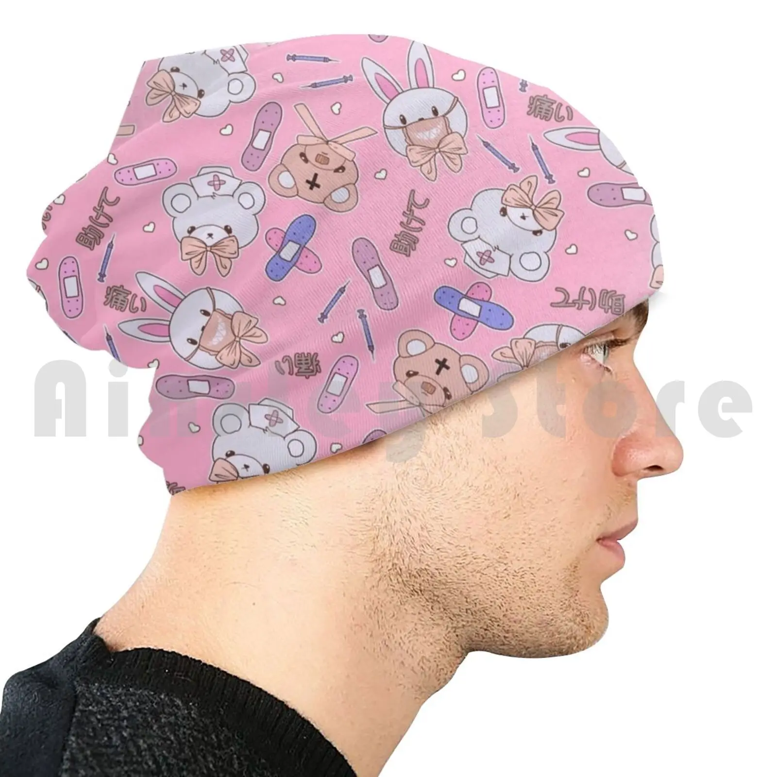 Ouchie Nurse Menhera Stuffies On Pepto Pink Beanie Hedging Cap cuscino con stampa fai da te Menhera coniglietti Yami Kawaii Medicute