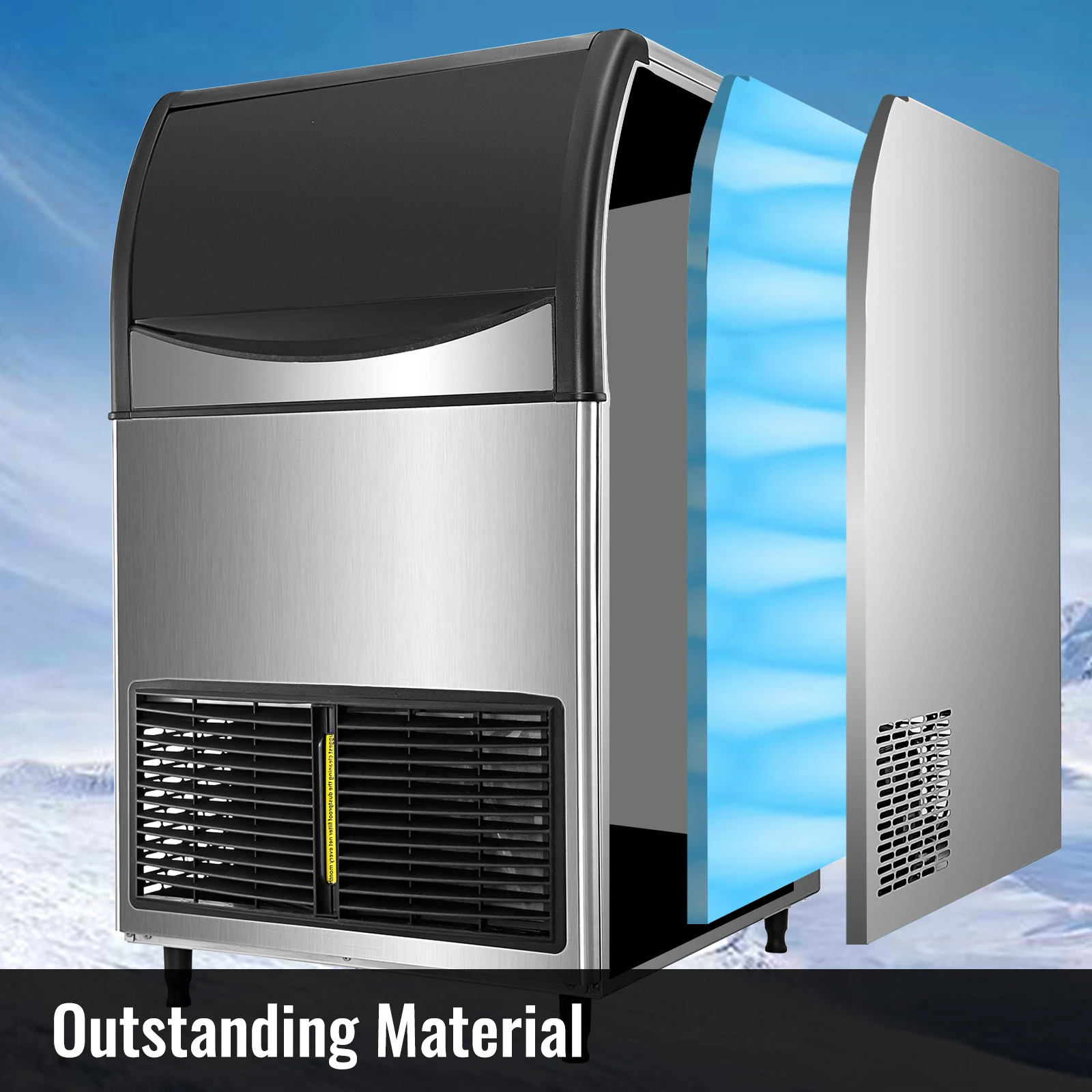 VEVOR 132/220 libbre Per 24 ore macchina Per la produzione di cubetti di ghiaccio compressore Per fiocchi di neve da appoggio 304 prodotti in acciaio inossidabile Per uso commerciale