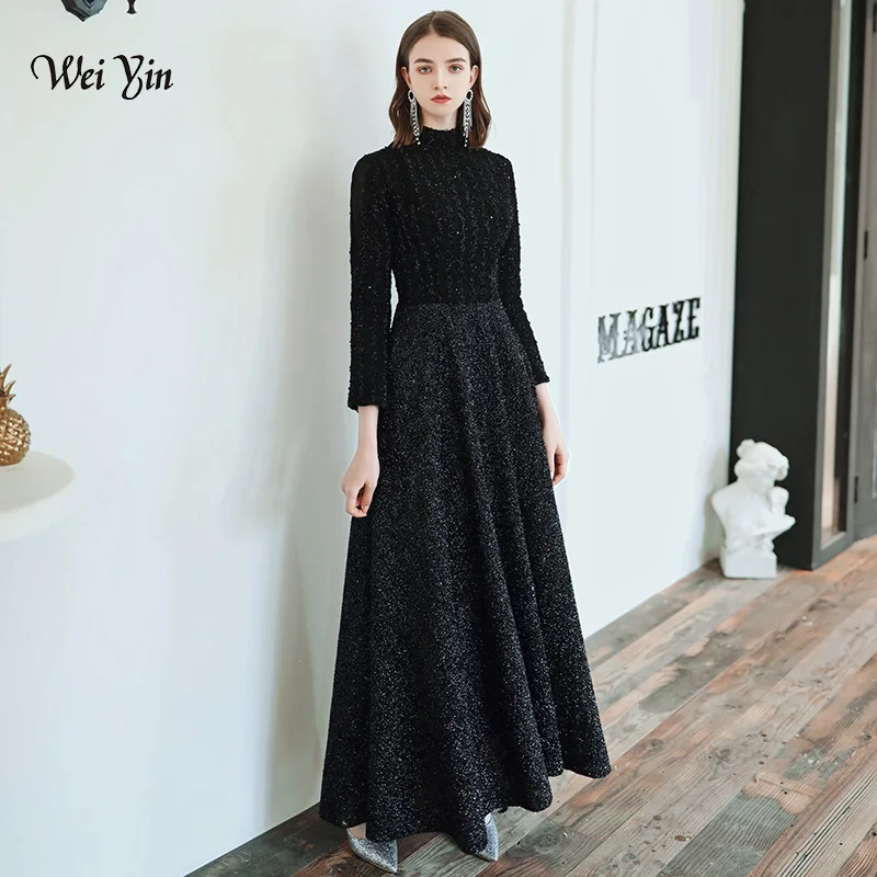 Customized Long Sleeves Black High Neck Prom Dresses 2024 A-line Evening Party Gowns Custom Made Plus Size Sexy Prom Gown