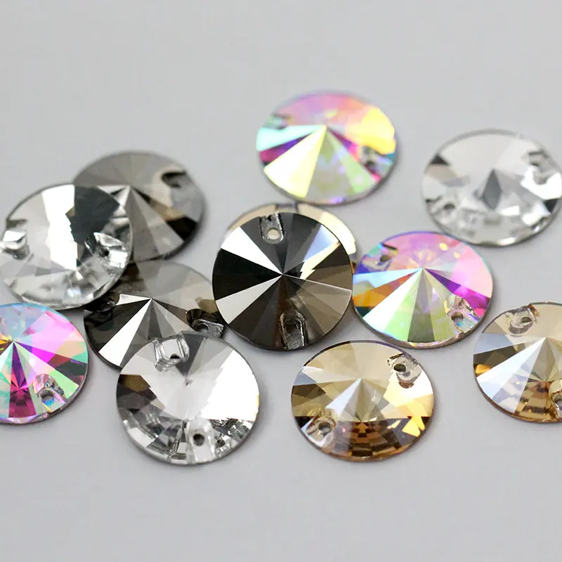 AAAAA Quality 8-20mm Rivoli Round Shape Crystal Sew-on Rhinestones For Bags,Garment,Shoes,Wedding Dress Decoration