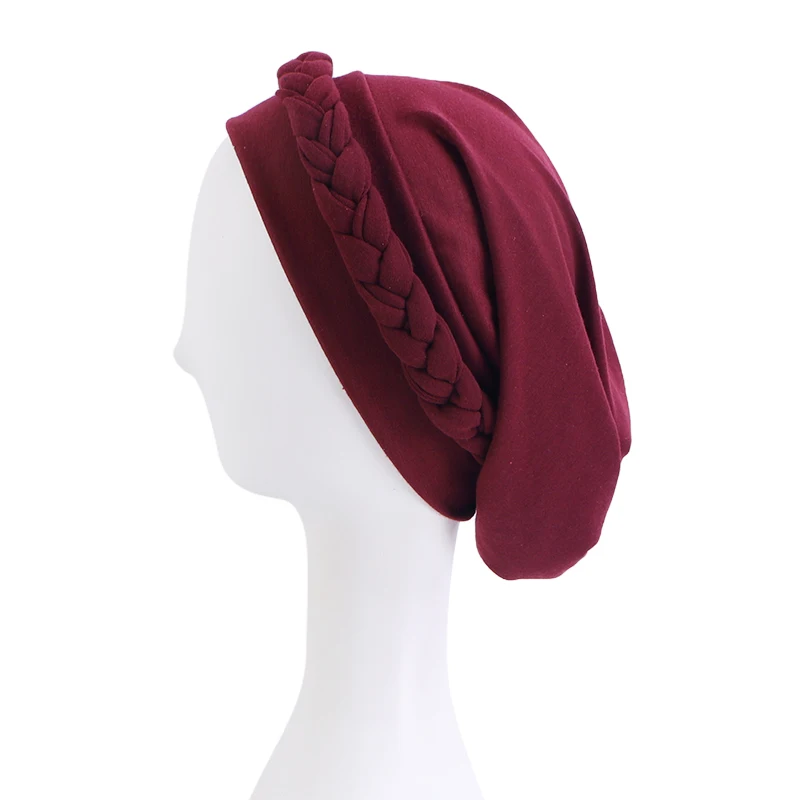 Turbante trenzado musulmán para mujer, pañuelo para la cabeza de estilo bohemio, hijabs elásticos, Hijabs, Bandana