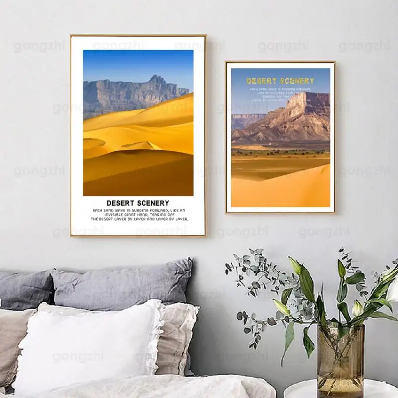 

Natural Beautiful Golden Yellow Desert Landscape Painting Home Entrance Wall Painting Frameless Canvas Printing Decor Poster