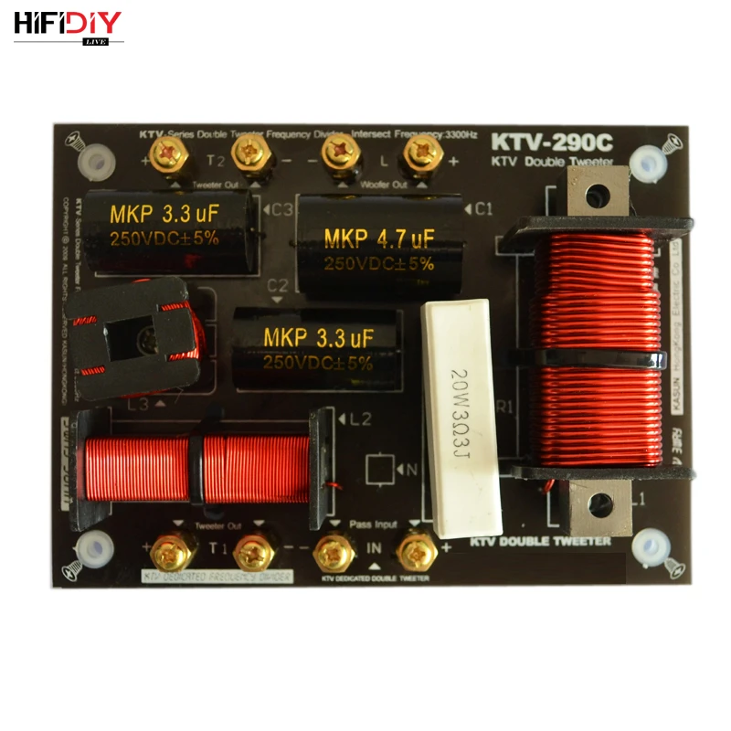 HIFIDIY KTV-290C 2 Way 3 speaker Double treble (Tweeter*2+ bass) Unit HiFi KTV Speakers audio Frequency Divider Crossover Filter