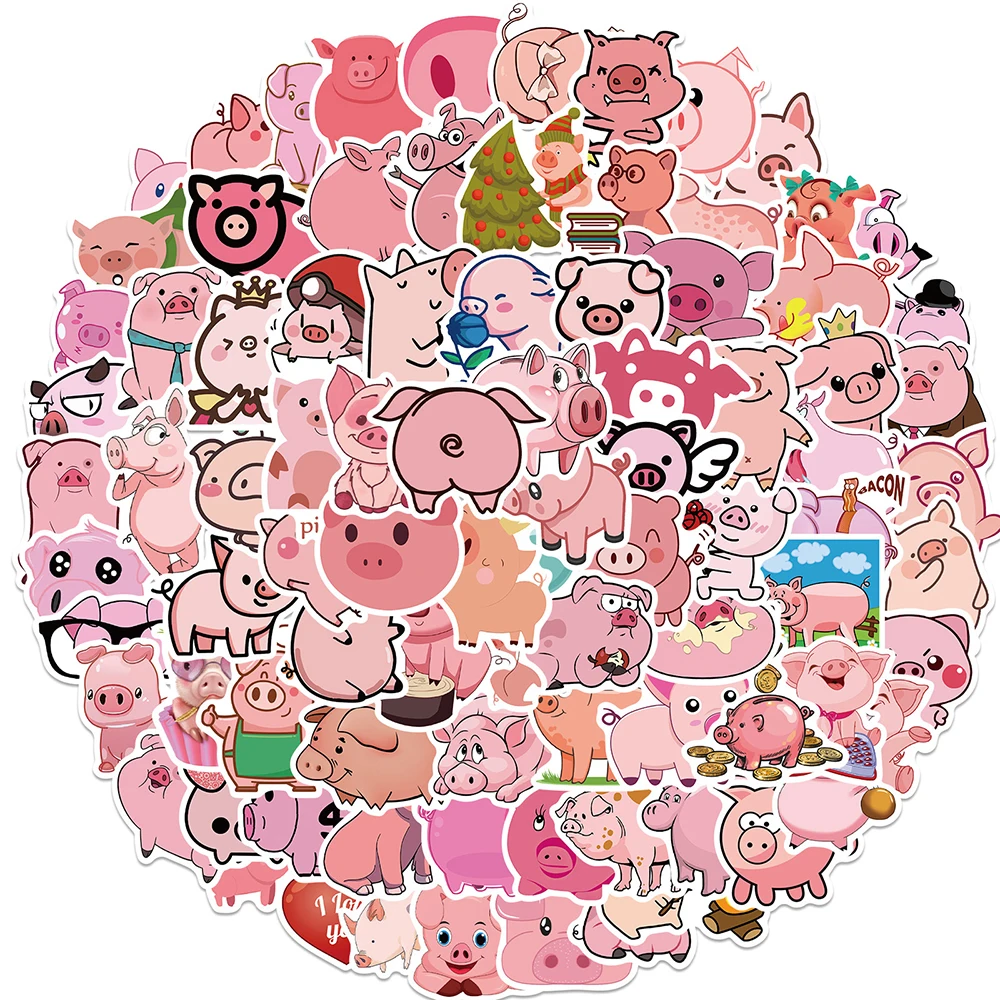 10/30/50/100PCS Kawaii Pink Pig Cute Stickers Cartoon Animal Decals DIY Toy Skateboard Laptop Phone Suitcase Helmet Kids Sticker