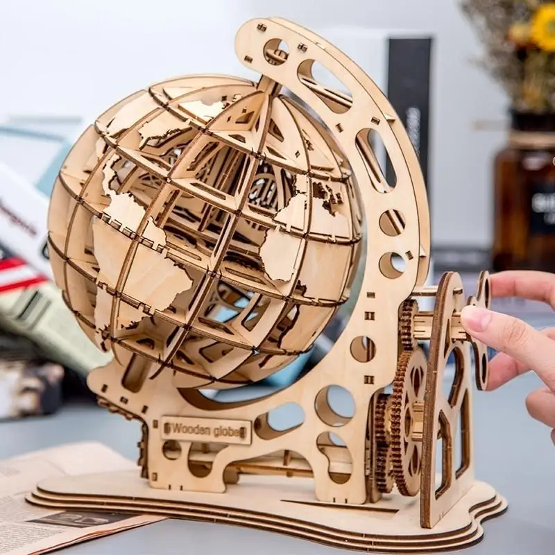 

Wooden Globe Puzzle 3D DIY Mechanical Drive Model Gear Rotate Assembling Puzzles Decoration Toys Wood Craft