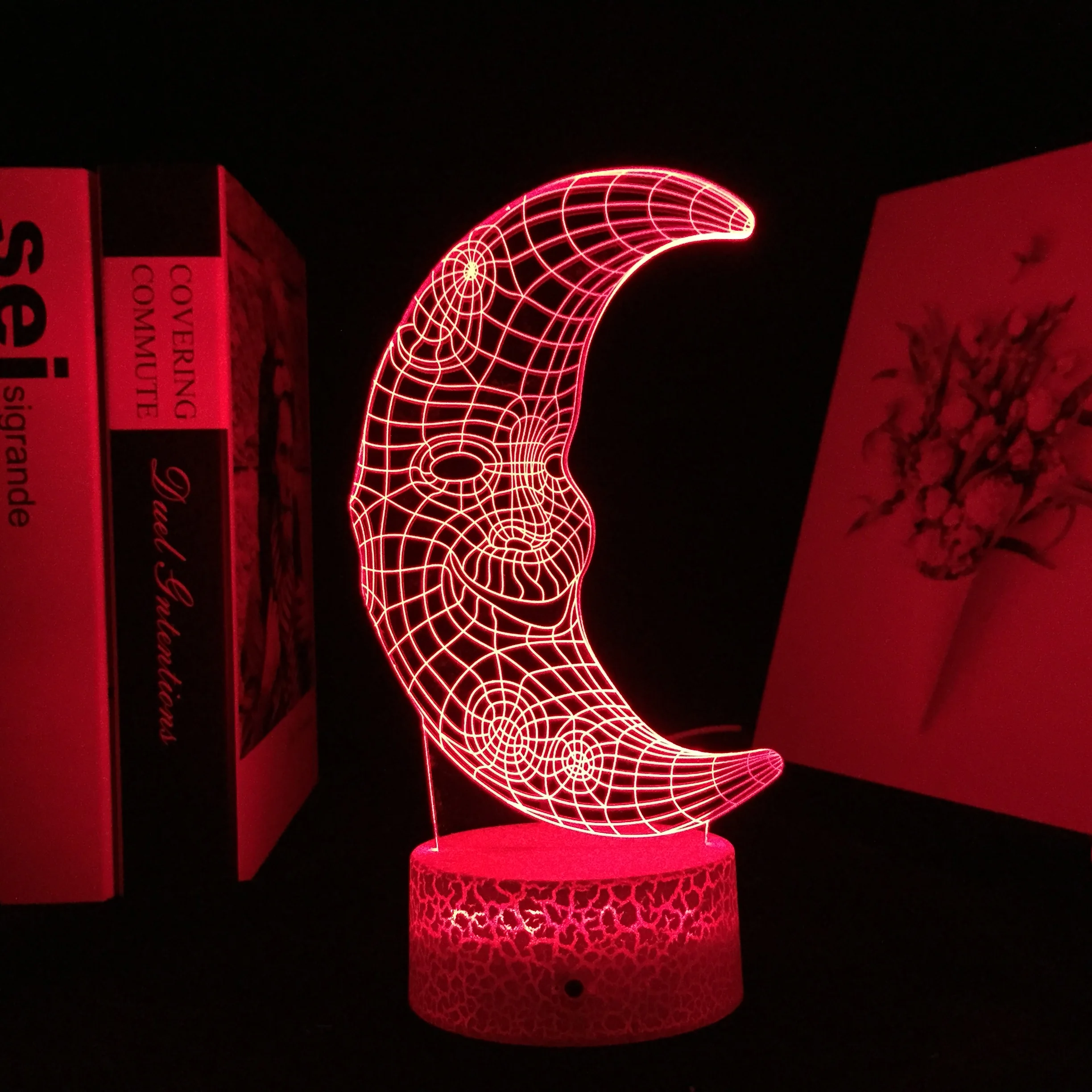 Moon Abstract Crescent 3D LED Night Light for Birthday Gift Room Atmosphere Decor Touch Remote Colorful Acrylic Table Lamp