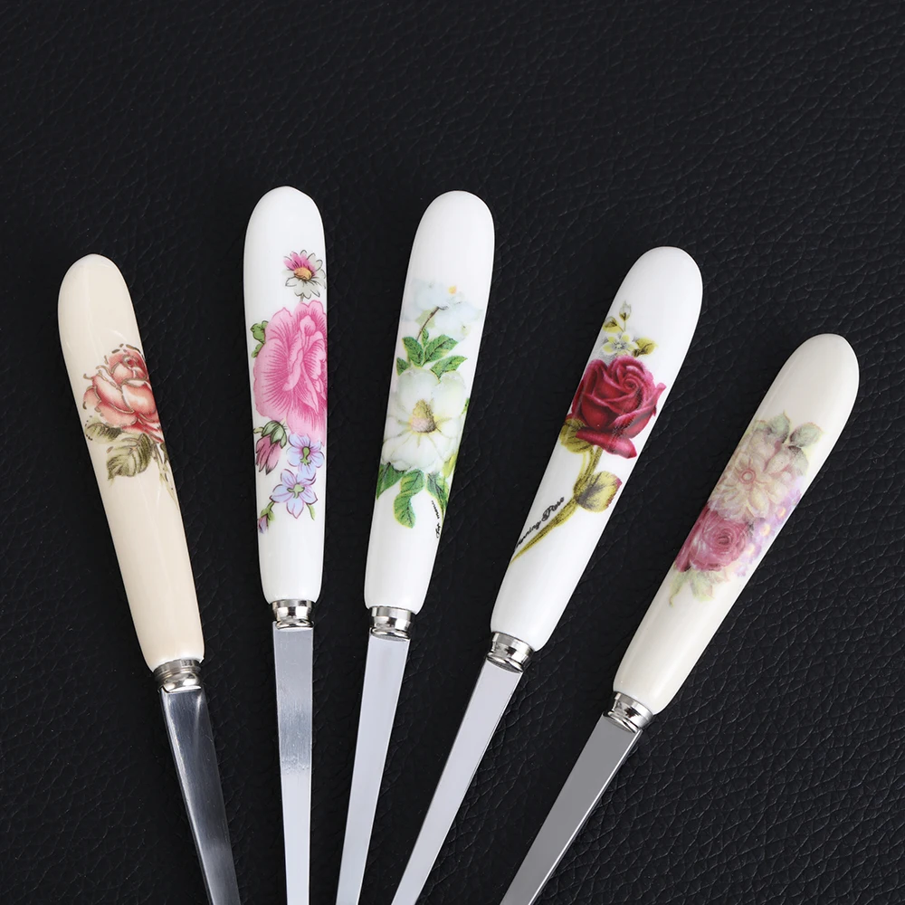 1pc Cute Rose Flowers Stainless Steel Mini Coffee Spoon Kitchen Tea Spoon With Long Handle Ceramics Ice Cream Dessert Teaspoon