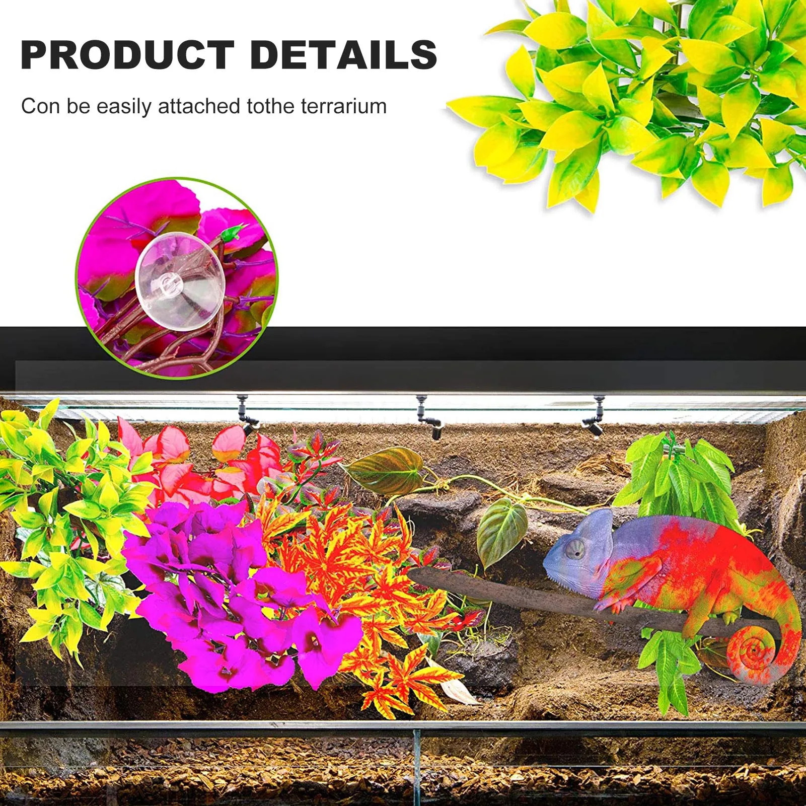 6Pcs/Set Reptile Terrarium Artificial Reptile Plant With Suction Cup Plastic Terrarium Leaf Decoration For Fish Tank & Aquarium