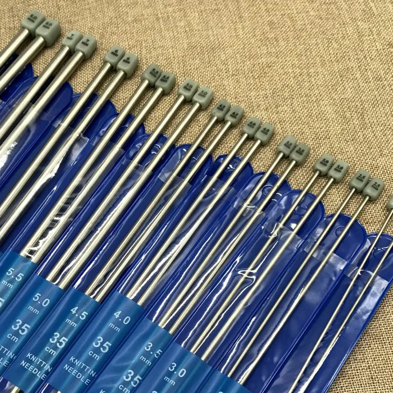 22pcs 35cm Long Knitting Needles Stainless Steel Straight Single Crochet Hooks Knitting Sticks 2.0-8.0mm crochet para tejer