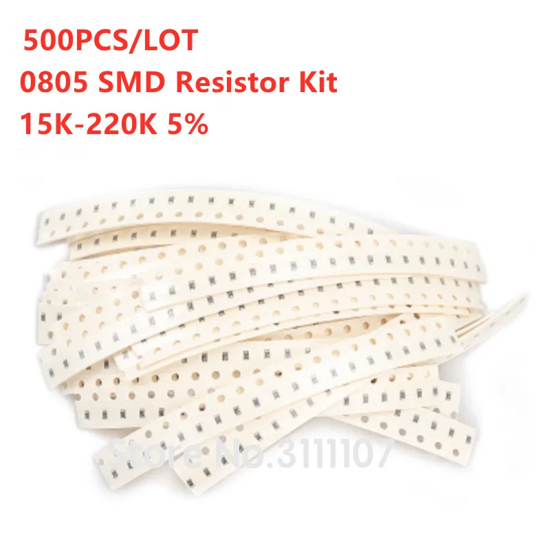 

500PCS 0805 SMD Resistance Resistor Kit 15K-220K 5% 25Kinds*20PCS Total 500PCS Chip Resistors Combination set