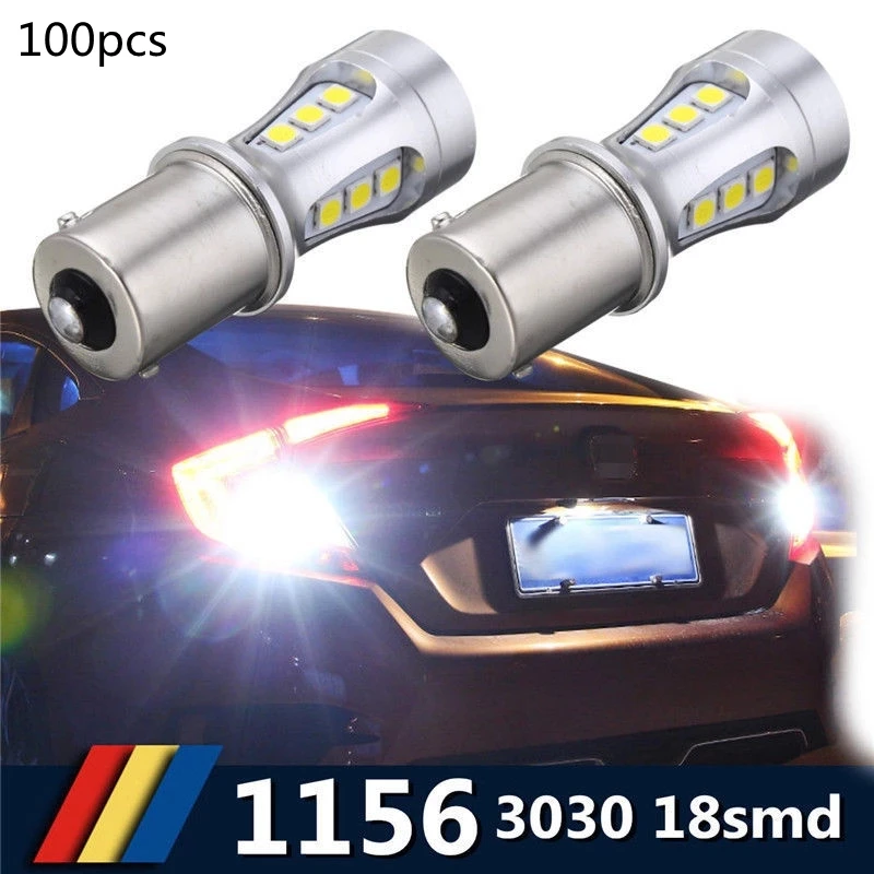 

100pcs 7444 T20 W21/5W LED Light For Lada Kalina Granta Vesta DRL LED Bulbs 12V 6500K White Super Bright 3030 18SMD With Lens