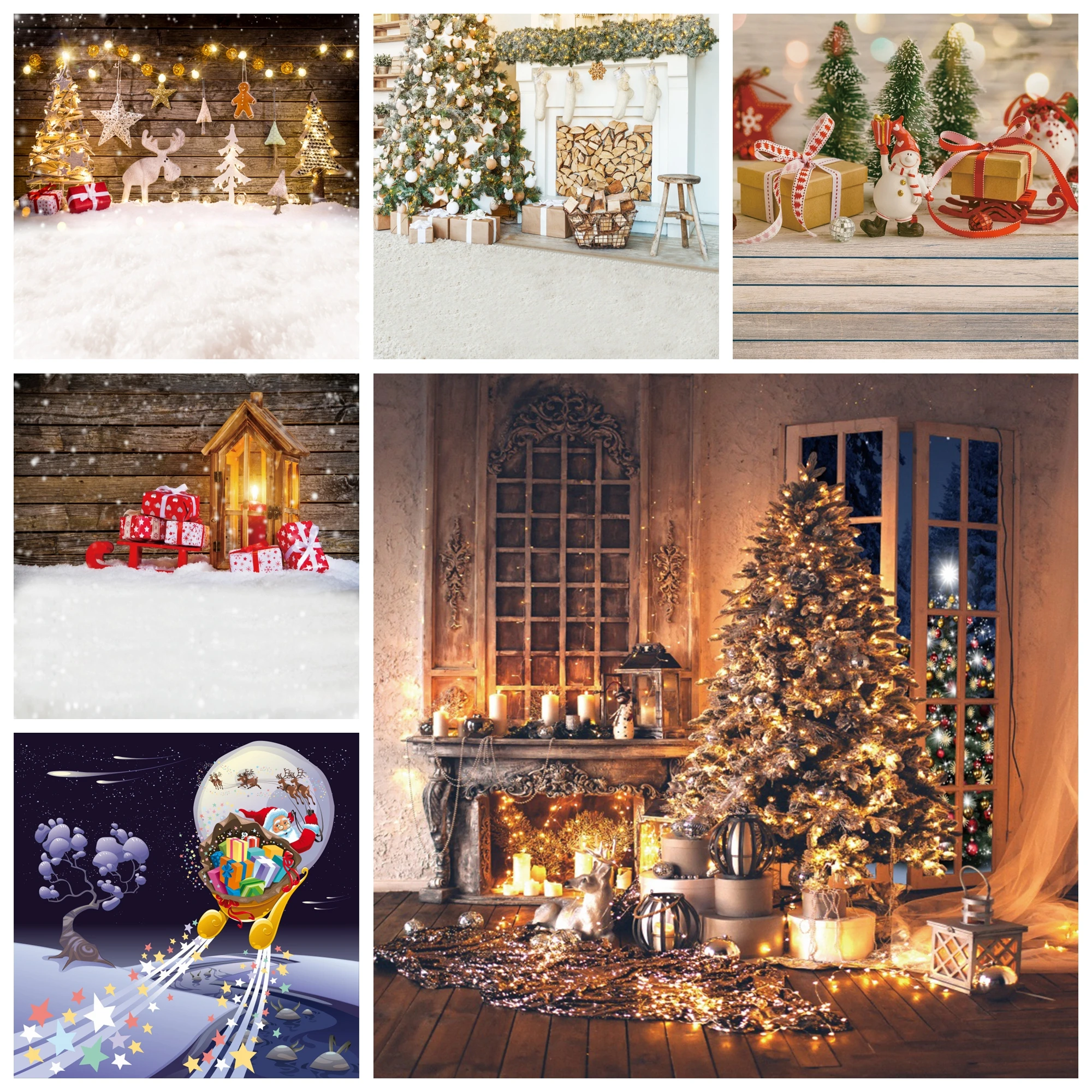 

Laeacco Winter Christmas Background Tree Gift Wood Board Baby Birthday Portrait Photographic Photo Backdrop For Photo Studio