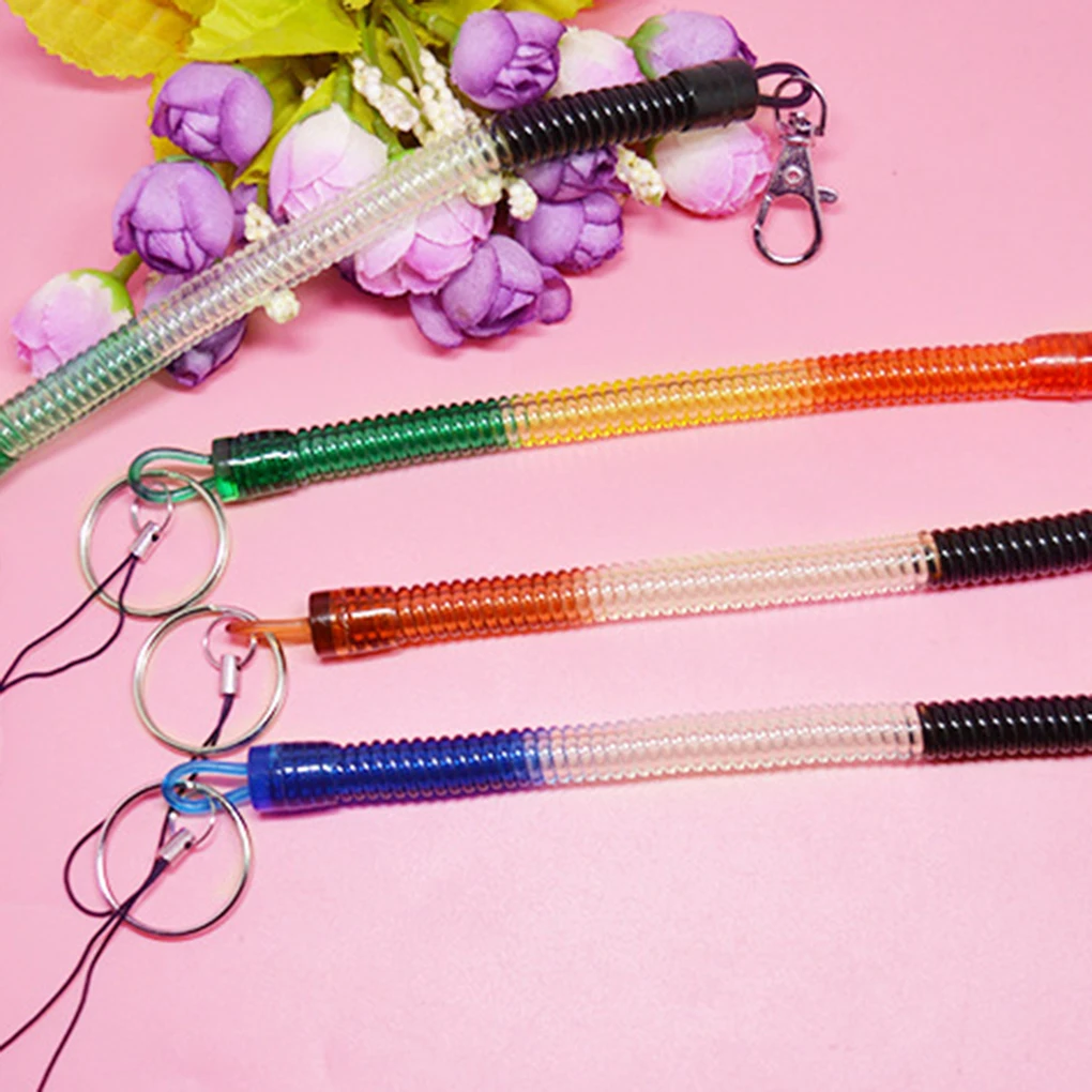 Wallet Phone Elastic Spring Coiled Plastic Key Chain Clip Key Ring Spiral Strap Rope Stretchy Lanyard