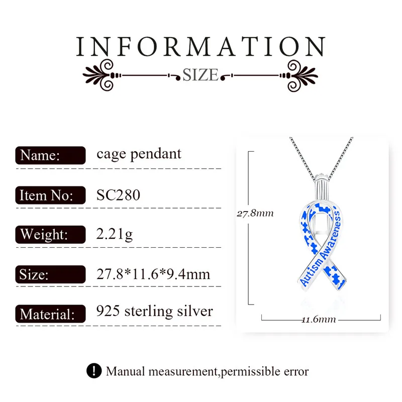 CLUCI-Colgante de plata 925 para mujer, medallón de perlas con diseño de autismo, joyería SC280SB, 3 piezas, 925