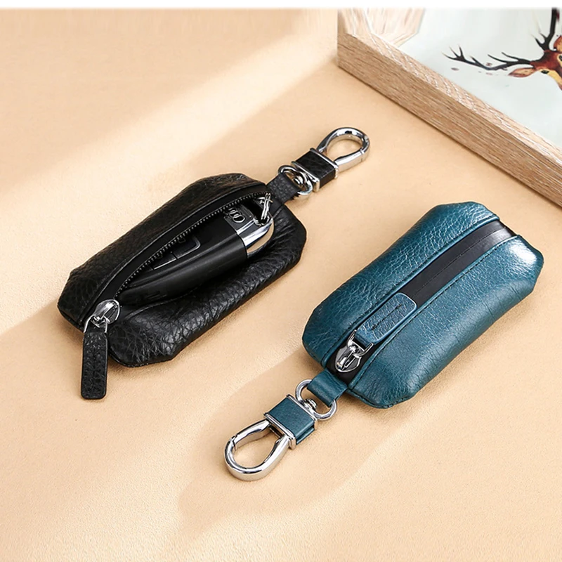 New Men Women Car Keychain Genuine Leather Wallets Coin Purse Zipper Bag Kay Case Housekeepers Purse Keychain Key Pouch