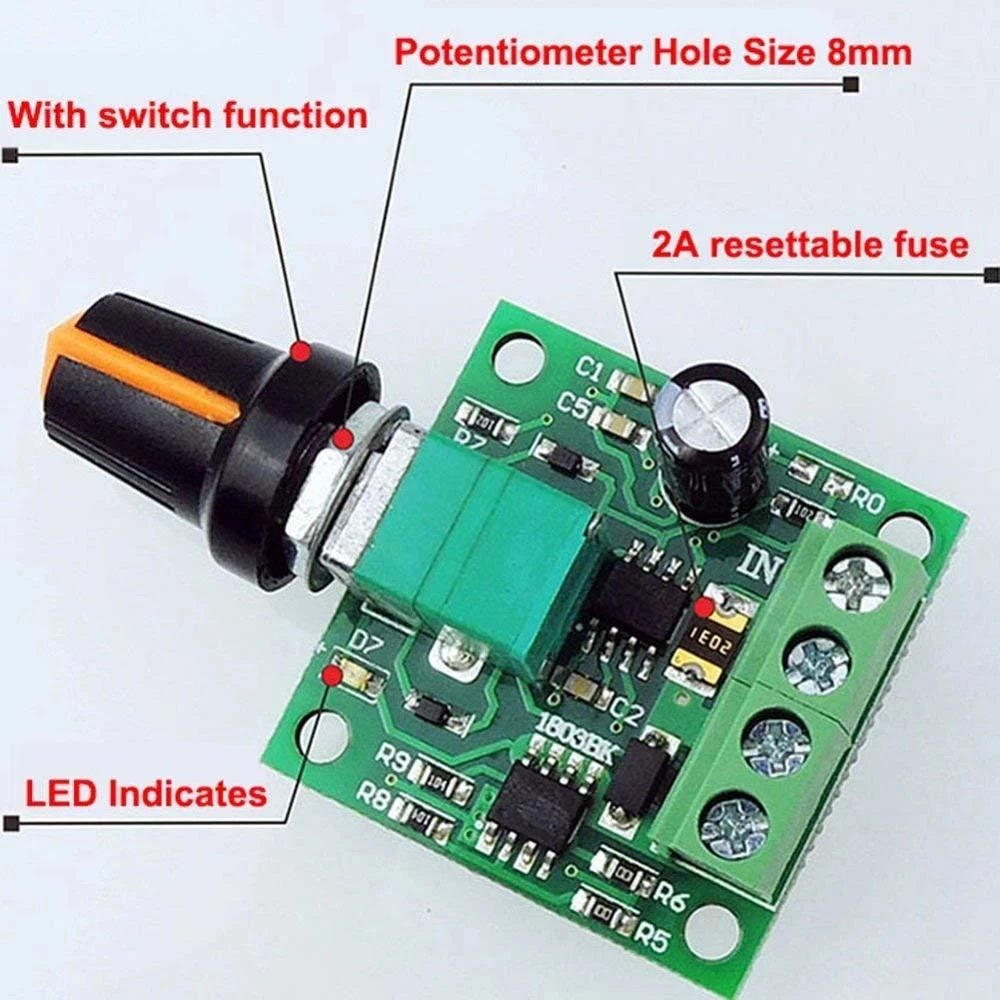 DC 1.8V 3V 5V 6V 12V 2A PWM Motor Speed Controller Low Voltage Motor Speed Controller PWM 0~100% Adjustable Drive Module