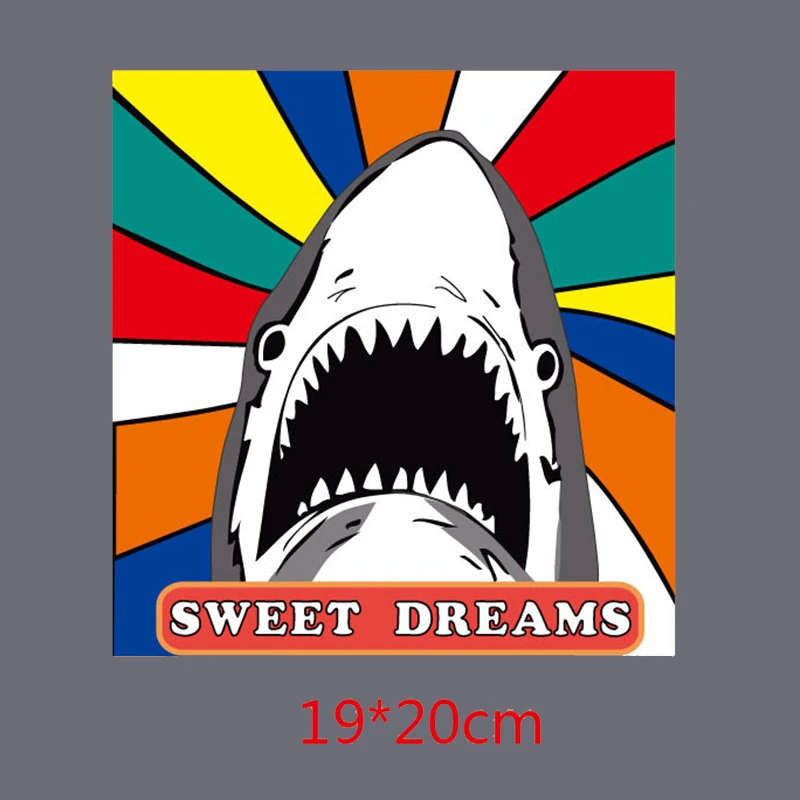 Cool Shark series patches Punk style iron on transfer accessories patch heat transfers stickers for dresses T-shirt decorate