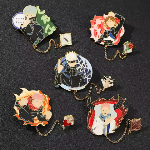 Anime Jujutsu Kaisen Pin Itadori Yuji Gojo Satoru Inumaki Toge Ryomen Sukuna Kugisaki Nobara Broochs Metal Chain Badge Jewelry