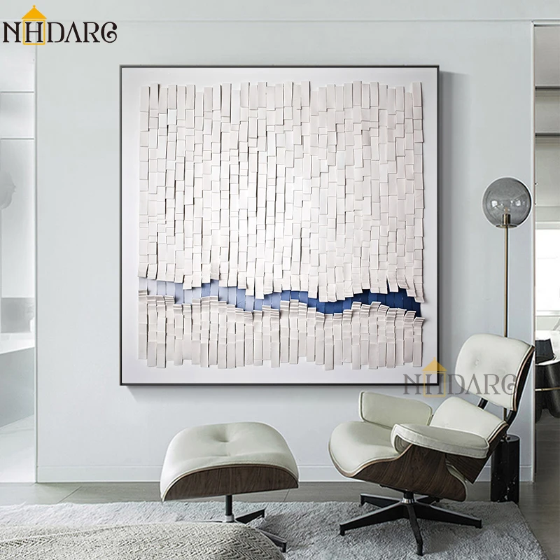 Blue White Modern Abstract Decorative Painting Canvas Print Poster Pictures Art Wall Home Decor for Living Room Square