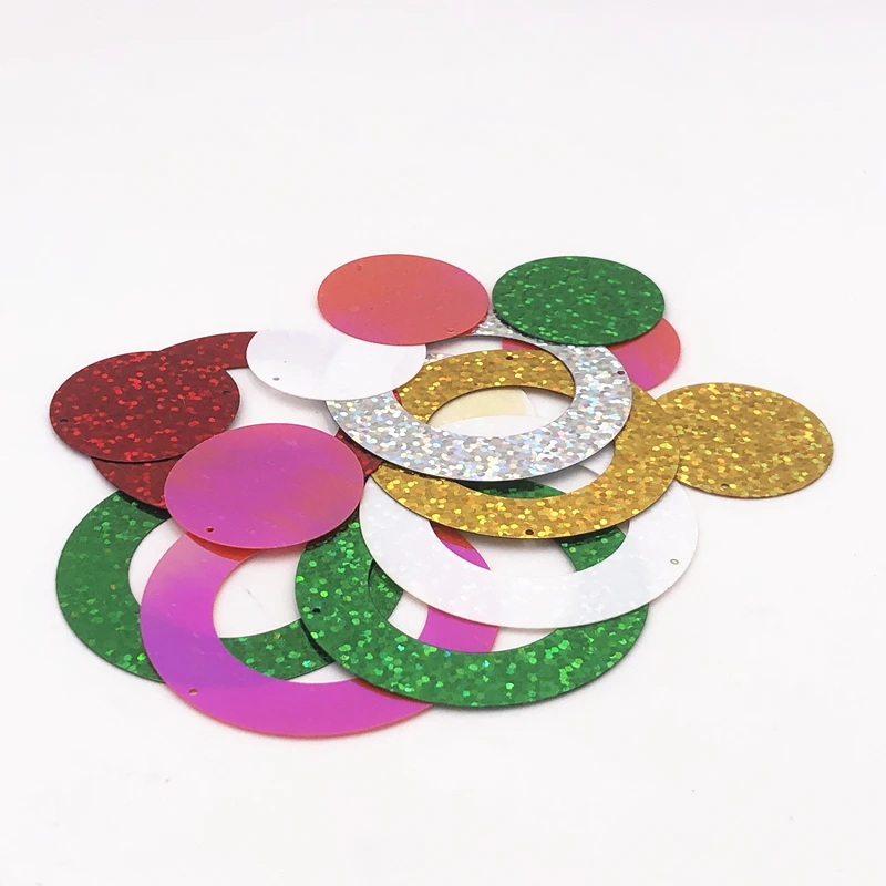 50mm 20Pcs Hollow Double Ring Combination Sequins PVC Paillettes DIY Hang Shade Sewing Wedding Clothing Lentejuelas Accessories