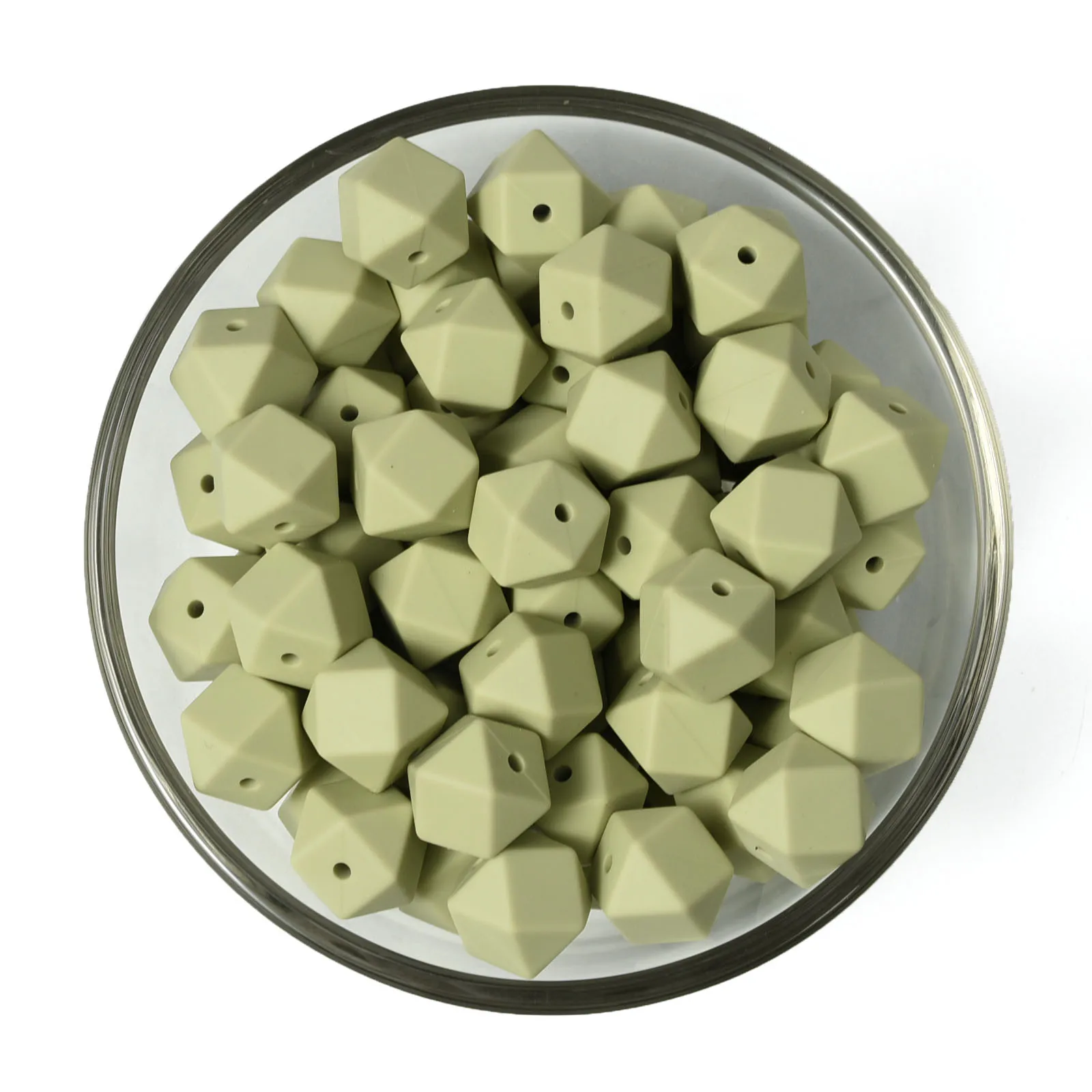 

Teeny Teeth 10 PCS Sage Green Baby Teething 14-17MM Silicone Hexagon Beads Food Grade Baby Chewable Geometric Loose Beads