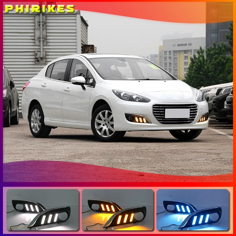 

2Pcs Car styling for Peugeot 308 2012-2014 LED driving DRL with Daytime Running Light yellow turn signal Fog Head Lamp