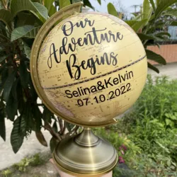 Pesonalised Our Adventure Begins Wedding Guestbook Globe Vinyl decals Custom Lettering Guests Sign Globe Stickers（Without Globe)