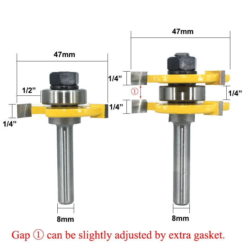 2PC/Set 8MM Shank Milling Cutter Wood Carving Tongue & Groove Joint Assemble Router Bits T-Slot Milling Cutter Woodwork Cutting