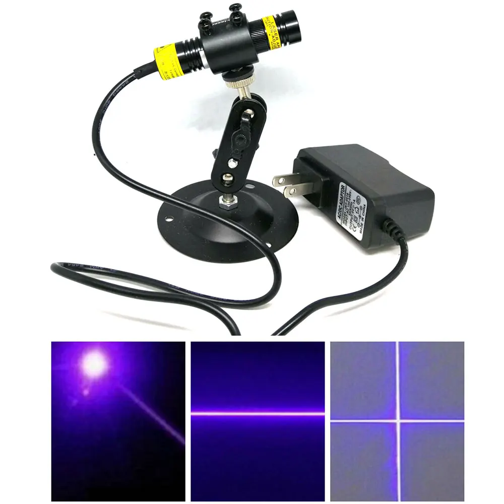 16x68mm focalizável 405nm 100mw/200mw/300mw módulo laser azul violeta com linha de ponto ajustável cabeças cruzadas 5v suporte de energia dissipador de calor