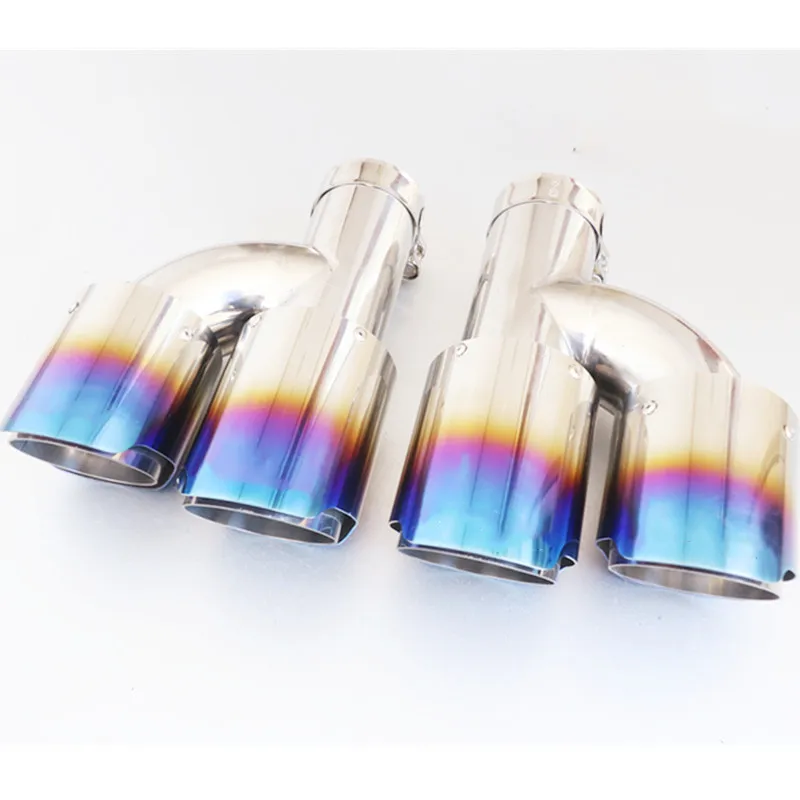 1 Pair Blue Muffler Tip h shape Double exit Universal Stainless Exhaust Pipe Mufflers Multi-size