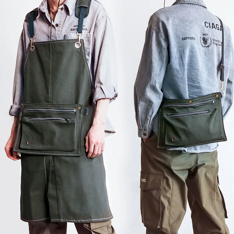 

Multifunctional Apron Detachable Shoulder Bag Work Aprons Barista Hair Stylist Denim Overalls Uniform For Men Women Custom Logo