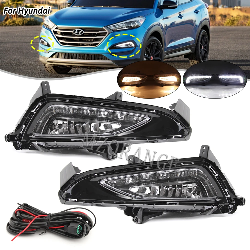 1 Set LED DRL Headlight For Hyundai Tucson 2016-2018 Foglights Frame Foglights Cover 12V Daytime Running Light Car Accessories