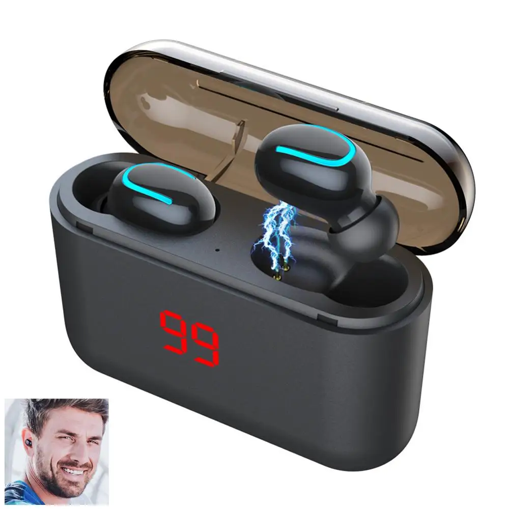 Earphones Stereo Sound Mini Headphones Noise Cancelling Headsets with Mic LED Power Display Support Phone Charging