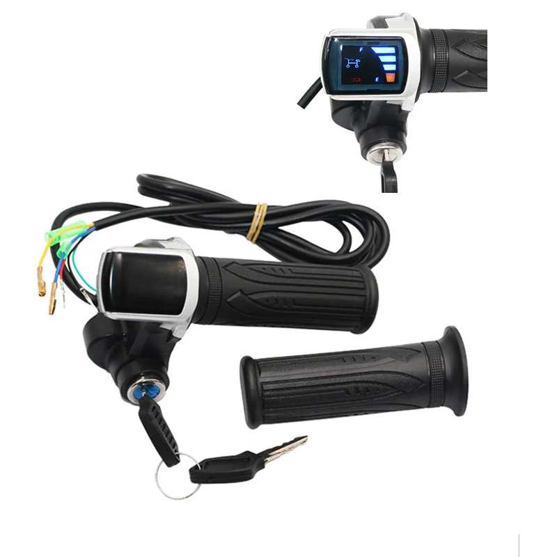 1Pair Electric Scooter Bike Throttle Speed Adjustment Handle with Key Lock Display Handle Divides LCD Grip 24V 36V 48V