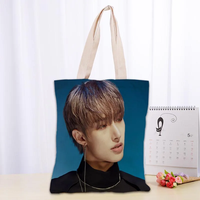 Borse per la spesa personalizzate Ateez KPOP 30x35cm Tote Bag borsa riutilizzabile borsa a tracolla da donna pieghevole 0918