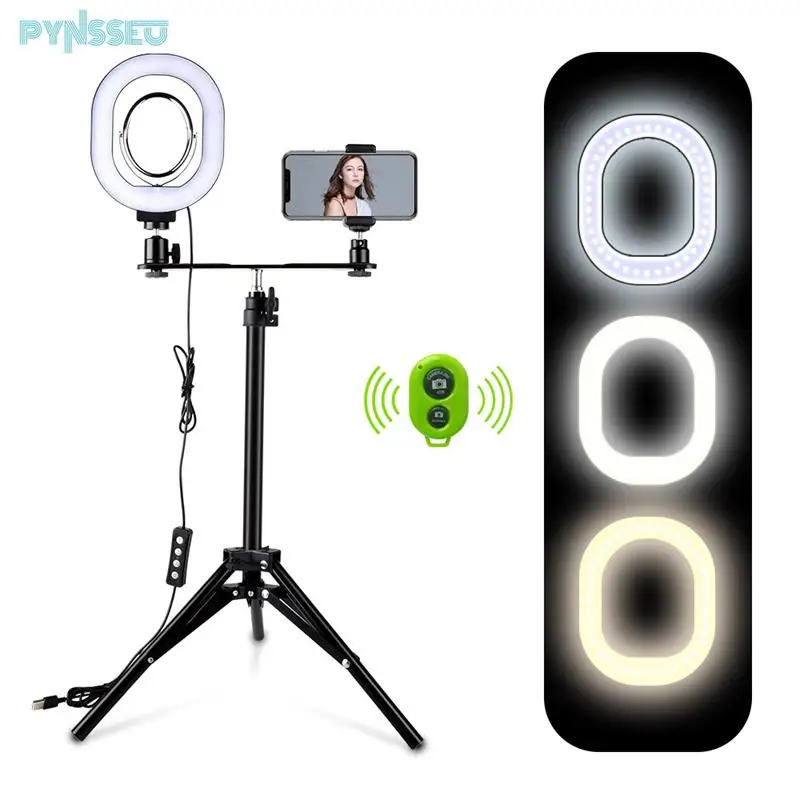 

PYNSSEU LED Light Ring 2 in 1 Lighting Kit Photo Lamp for Video Live Youtube Makeup Selfie lamp with Bluetooth Tripod Phone Hold