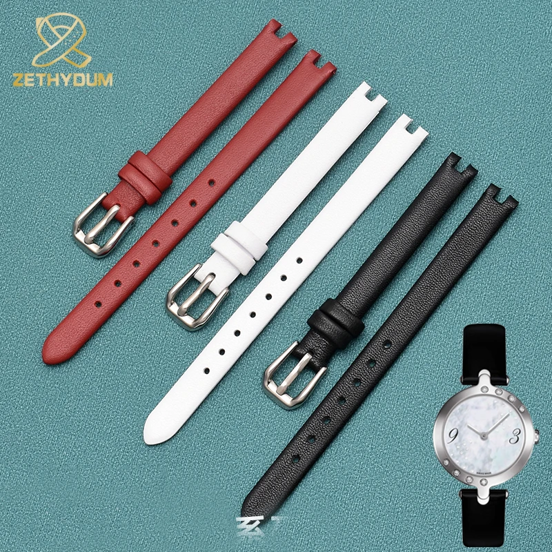 8mm 10mm 12mm T003209A High Quality gold Plated silver Pin Buckle + Black White Red Genuine Leather Watch accessories