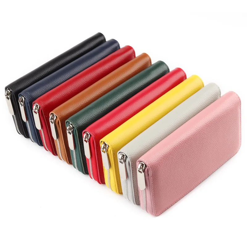 Genuine Leather Wallet for Women Soft Large Capacity Men Clutch Purse Zipper Around with Zipper Coin Phone Pocket Japan Style