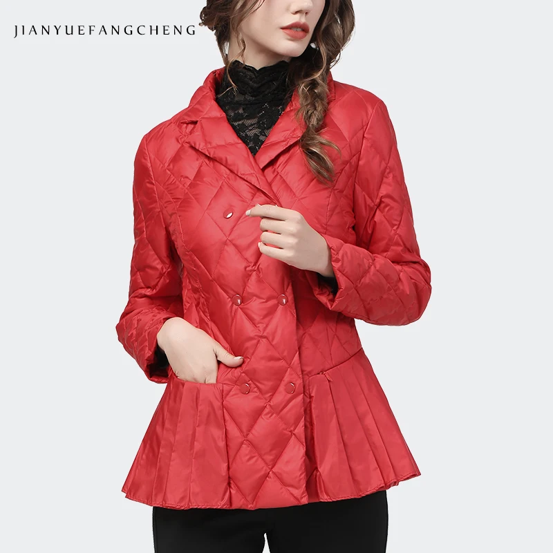 Chaqueta de plumón con celosía de diamante para mujer, abrigo de doble botonadura, Parkas delgadas de talla grande, elegante, a la moda, Invierno