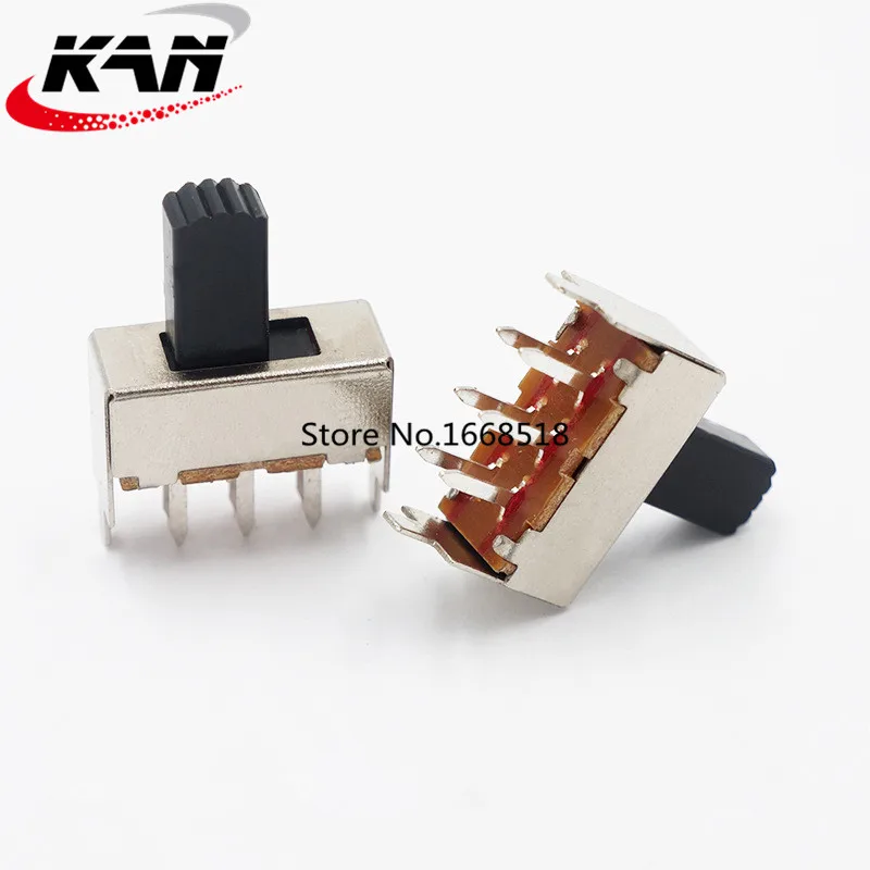 50PCS SS-22F08 2P2T Double pole double throw 2 position slide switch DIP 6 pin verticle type with 2 fixed pin