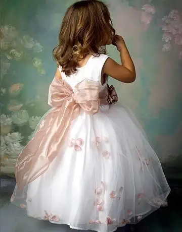 comunion Princess Ball Gown Little for weddings 2021new Hot Sale Appliques girls With Bow Silk Flower Flower Girl Dresses