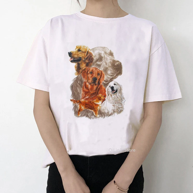 

Hot Vintage Golden Retriever animal print tee shirt femme summer top female cute t-shirt women white t shirt log lover tshirts