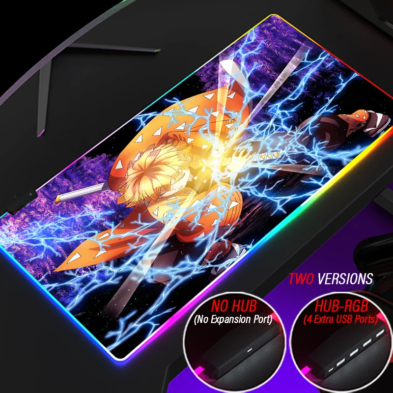 HUB Tanjirou Nezuko Anime Gaming Mouse Pad RGB Large 4 Port USB Mousepad DIY Custom PC Mat With LED Backlit Carpet