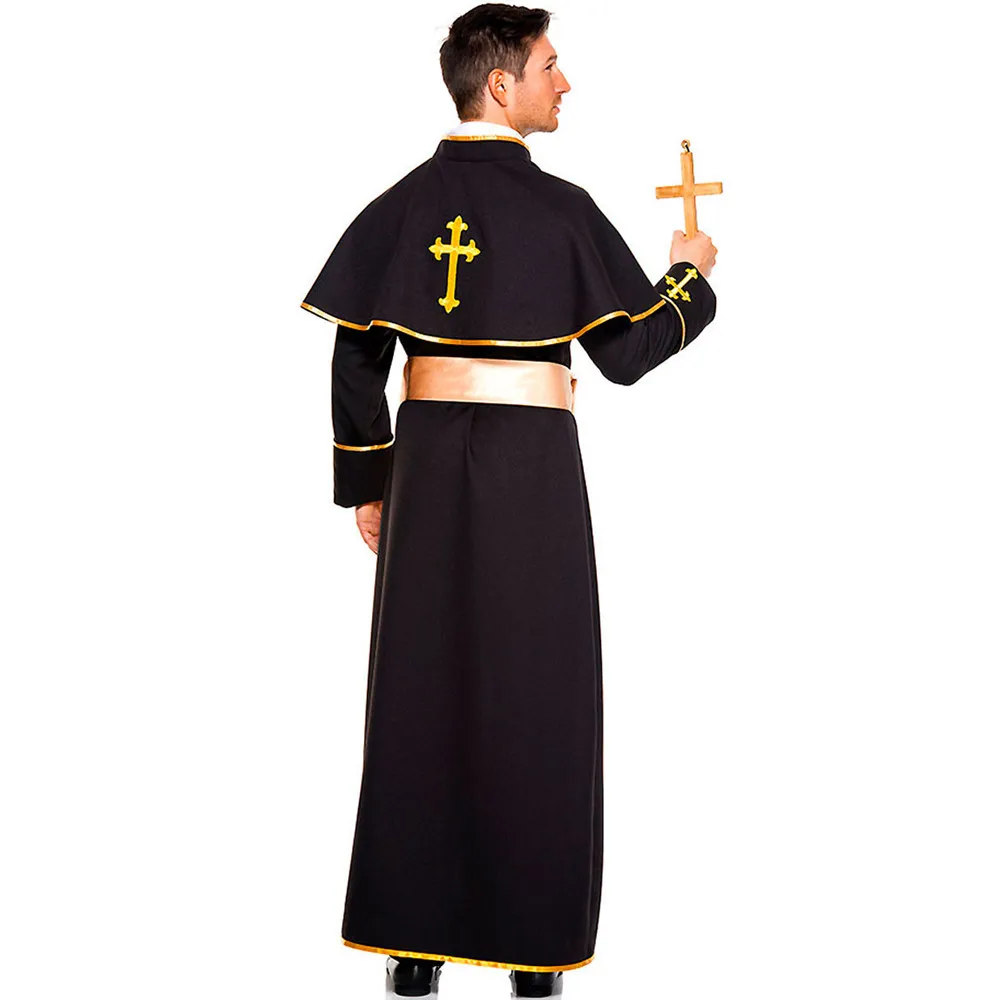 4Pcs Christian Priest Costume For Man Purim Halloween Cosplay Renaissance God Father Missionary Pastor Catholic Clothes